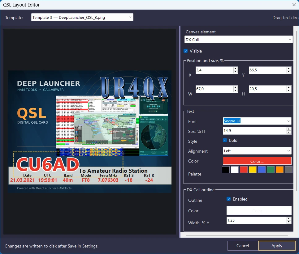 QSL Layout Editor
